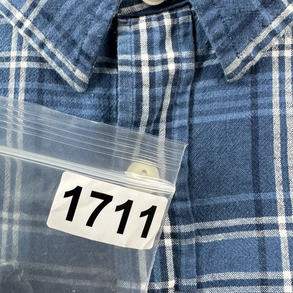 Polo Ralph Lauren Mens 2XL Blue White Checked Cotton Linen Utility Button Shirt